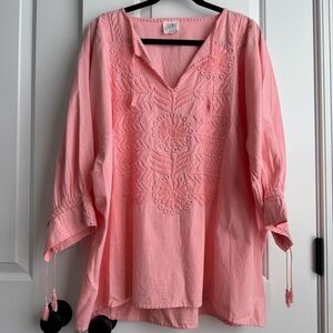 Sara Carrillo Mexico Boho Pink Embroidered Tunic